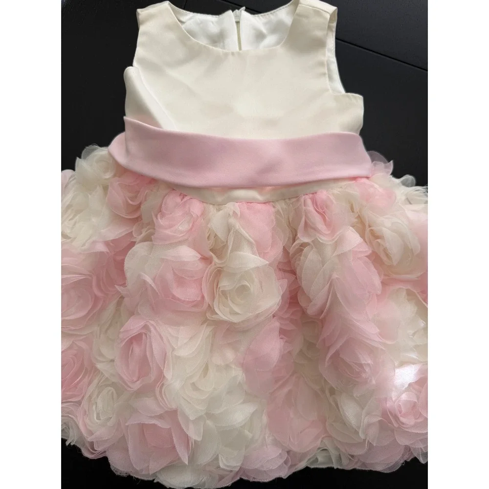 American Princess‎ Baby Rosette Tulle Dress Toddler 12 Months Cream/Pink Party